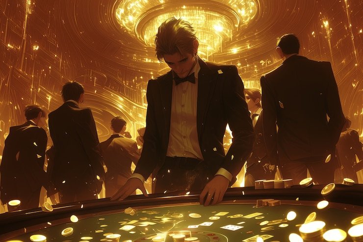 Baccarat table layout showing Player, Banker, and Tie betting areas with live dealer